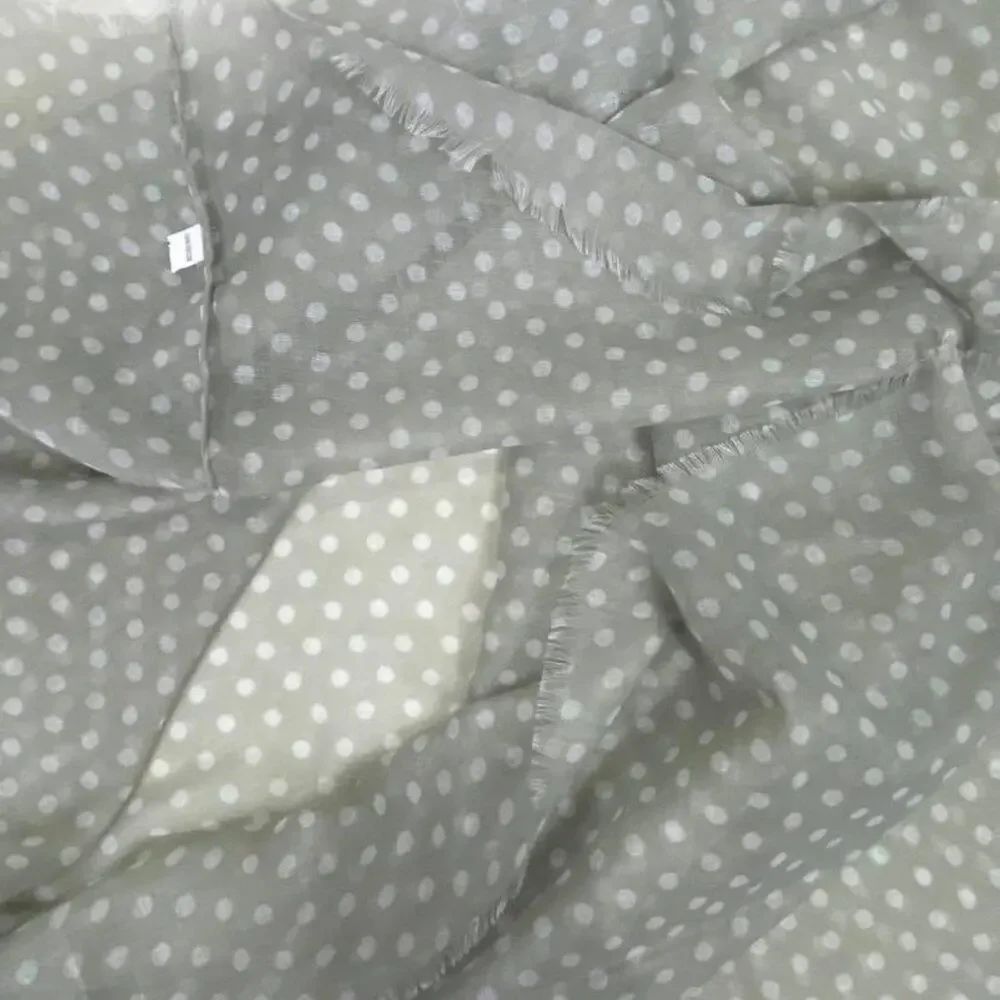 Lightweight Gray Viscose Infinity Scarf with White Polka Dots L35